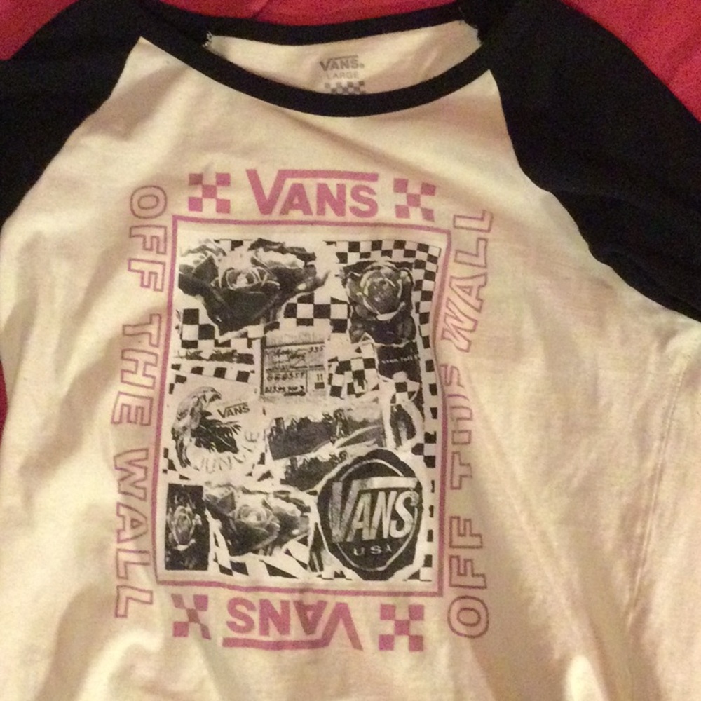 Vans shirt size large black pink and white